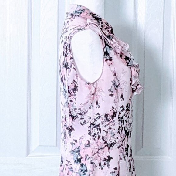 TAHARI ASL Women's Sleeveless Ruffle Accent Blouse Top Size S Pink Print - Picture 3 of 6